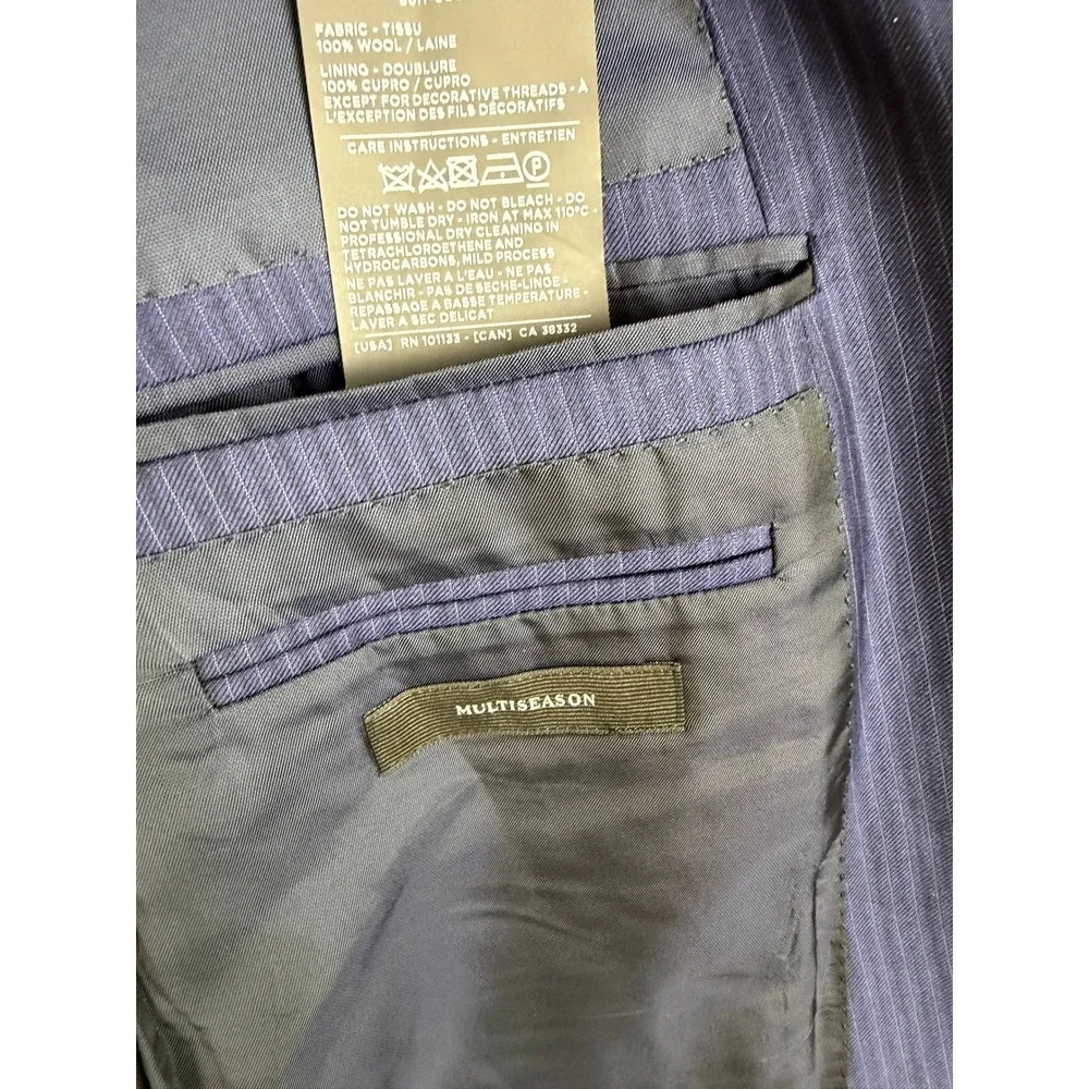 Ermenegildo Zegna Milano Suit Mens 44L 36x31 Navy‎ Blue Pinstripe Wool 2pc